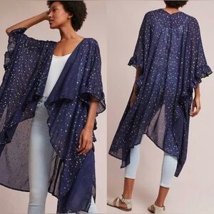 Anthropologie Elizabeth Gillett Blue Galaxy Star Print Kimono Duster One Size